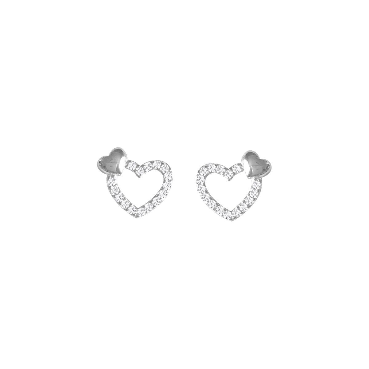 Boucles d'oreilles coeurs en argent 925 rhodié et oxydes de zirconium