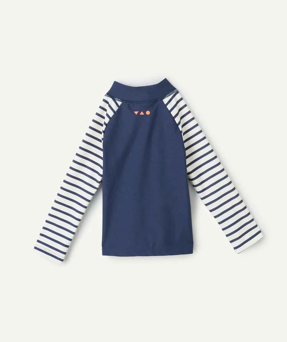 t-shirt anti-UV bébé garçon en fibres recyclées bleu avec rayures thème baby club