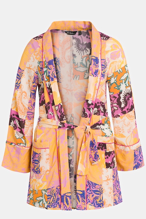 Kimono, Patchdruck, A-Linie, Schalkragen, Langarm