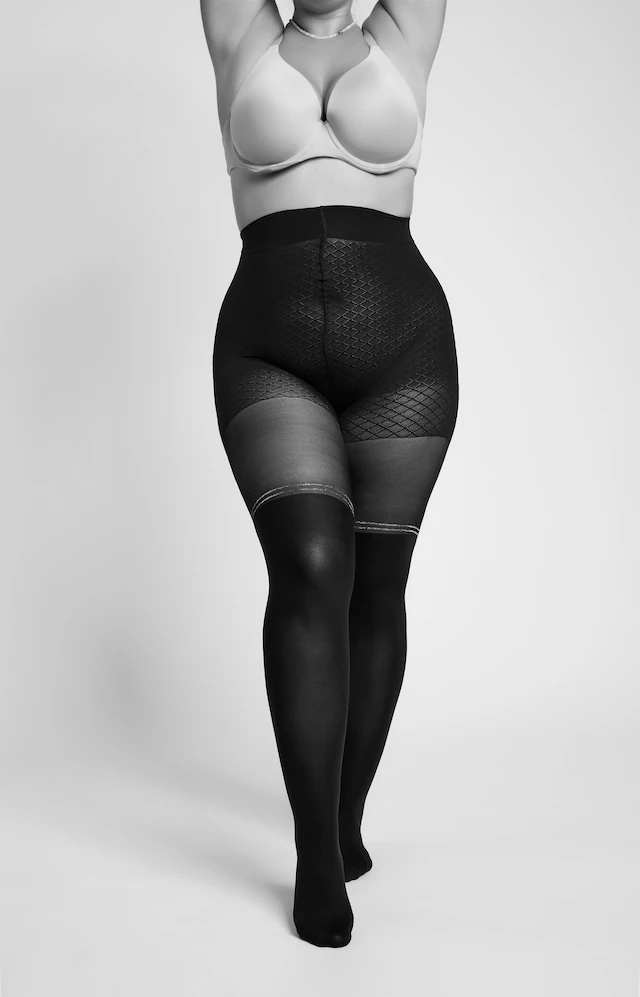 Camano Feinstrumpfhose »fine curvy« 70 Overknee-Look, DEN 70/30, Glitzerstreifen
