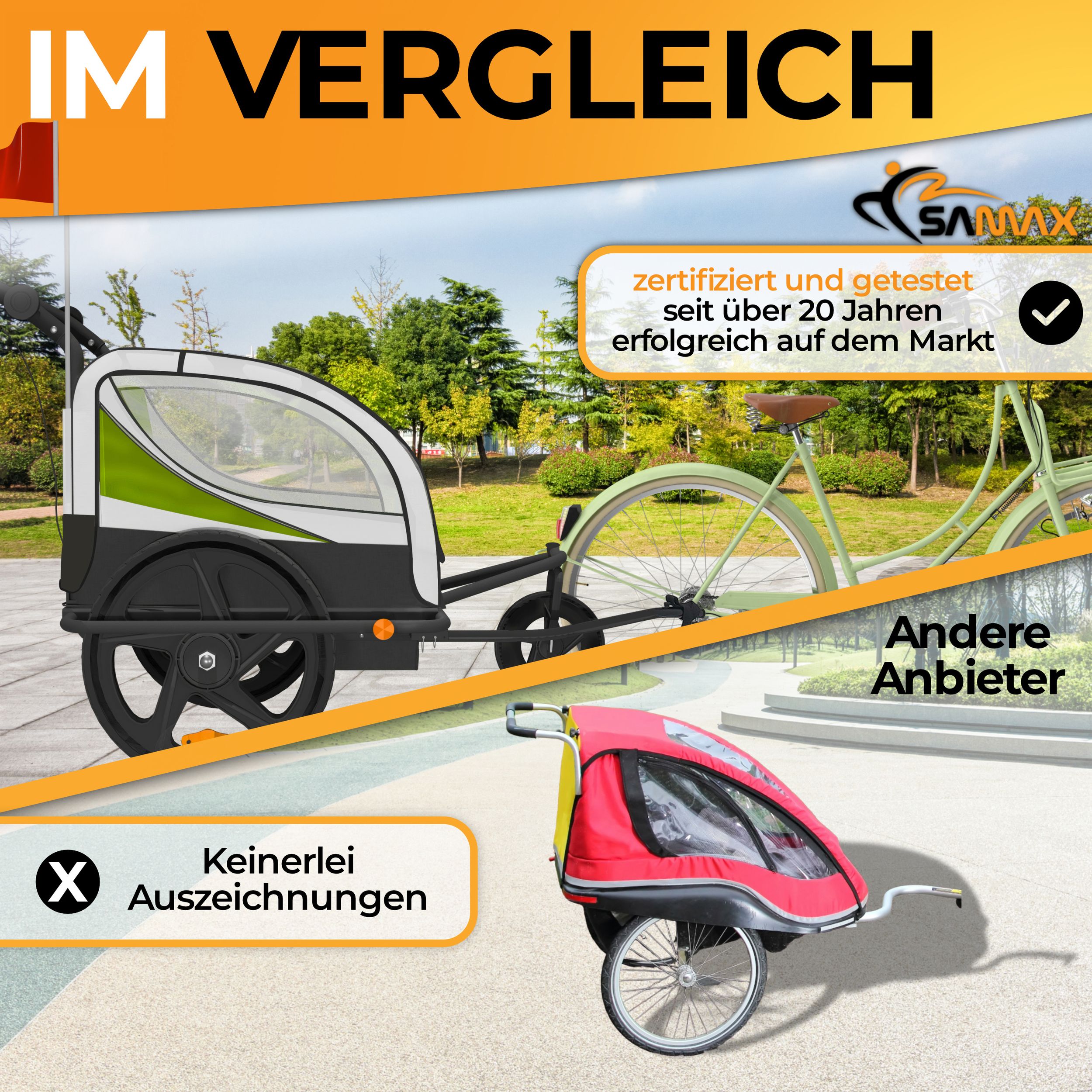 SAMAX 360° drehbarer Fahrradanhänger 2in1 Jogger - in Grün - Black Frame