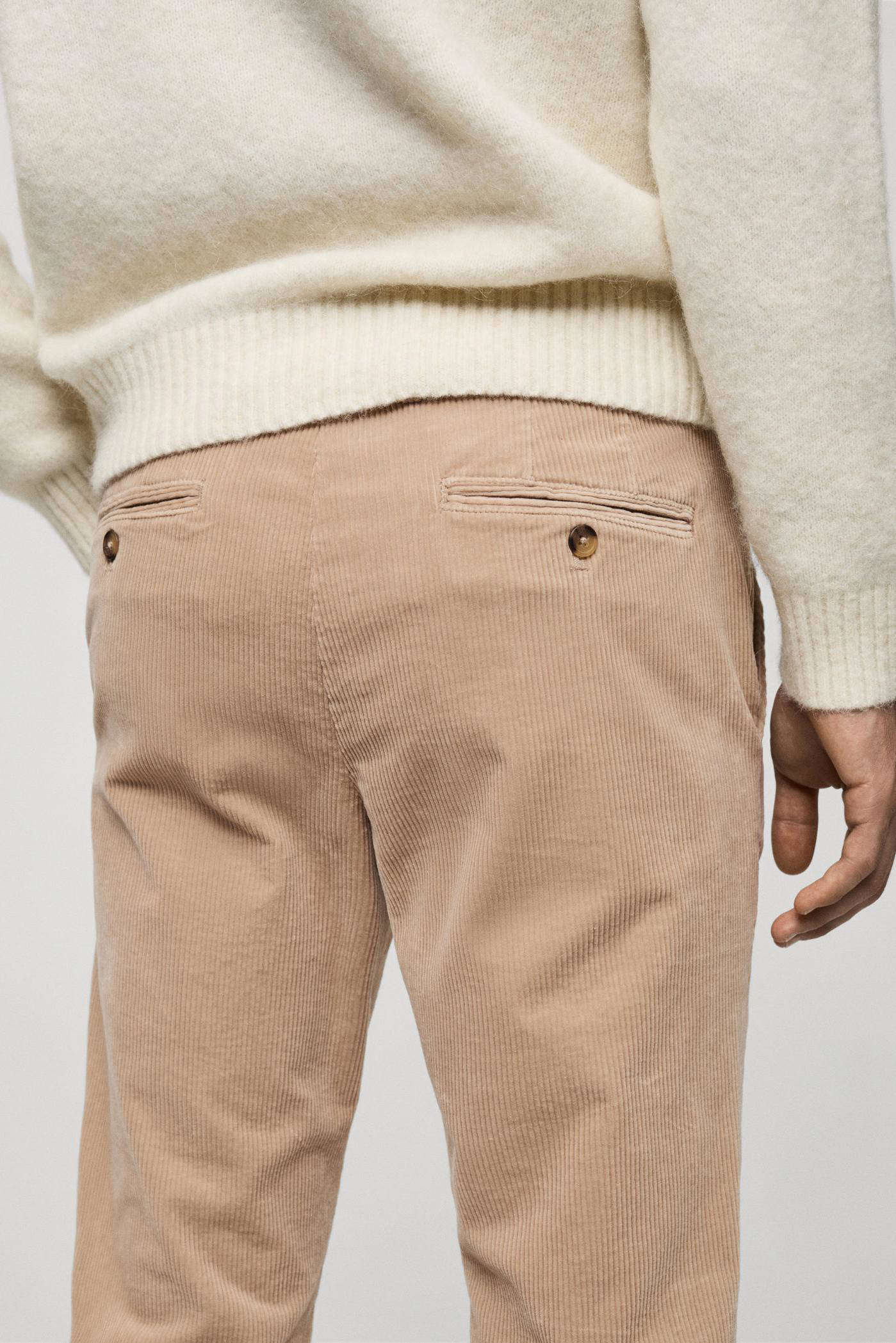 Mango Man corduroy slim fit broek lichtbeige