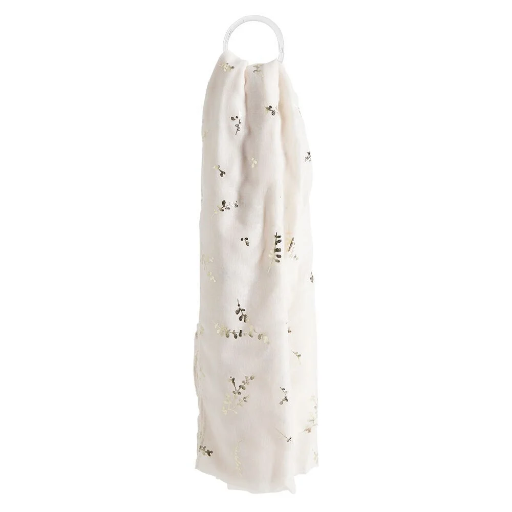 Foulard rose clair imprimé feuille dorée