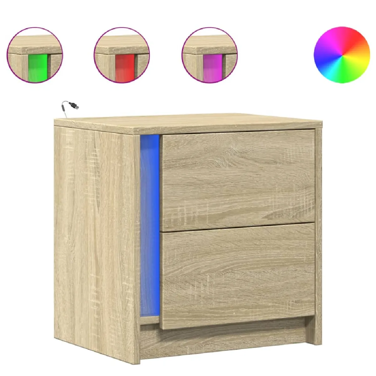 vidaXL Armoires de chevet avec LED 2 pcs - Chêne sonoma