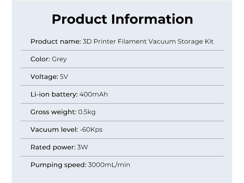 Creality Vakuumierer Pumpe und Set Vakuum-Set einfache und kostengünstige Lösung für die Lagerung Ihrer Druckmaterialien