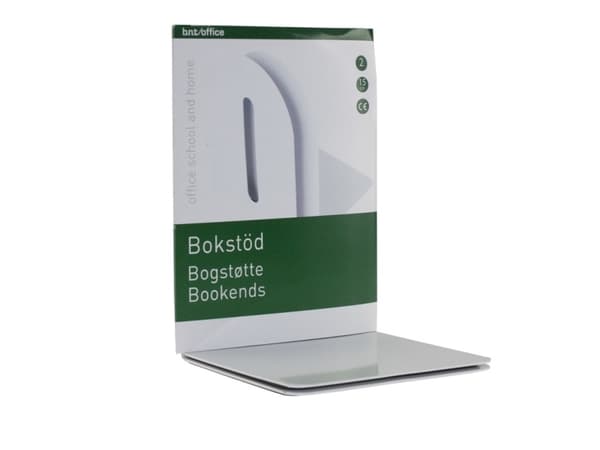 Bokstøtte metall, 15 x 15 cm, hvit, pakke med 2 stk.