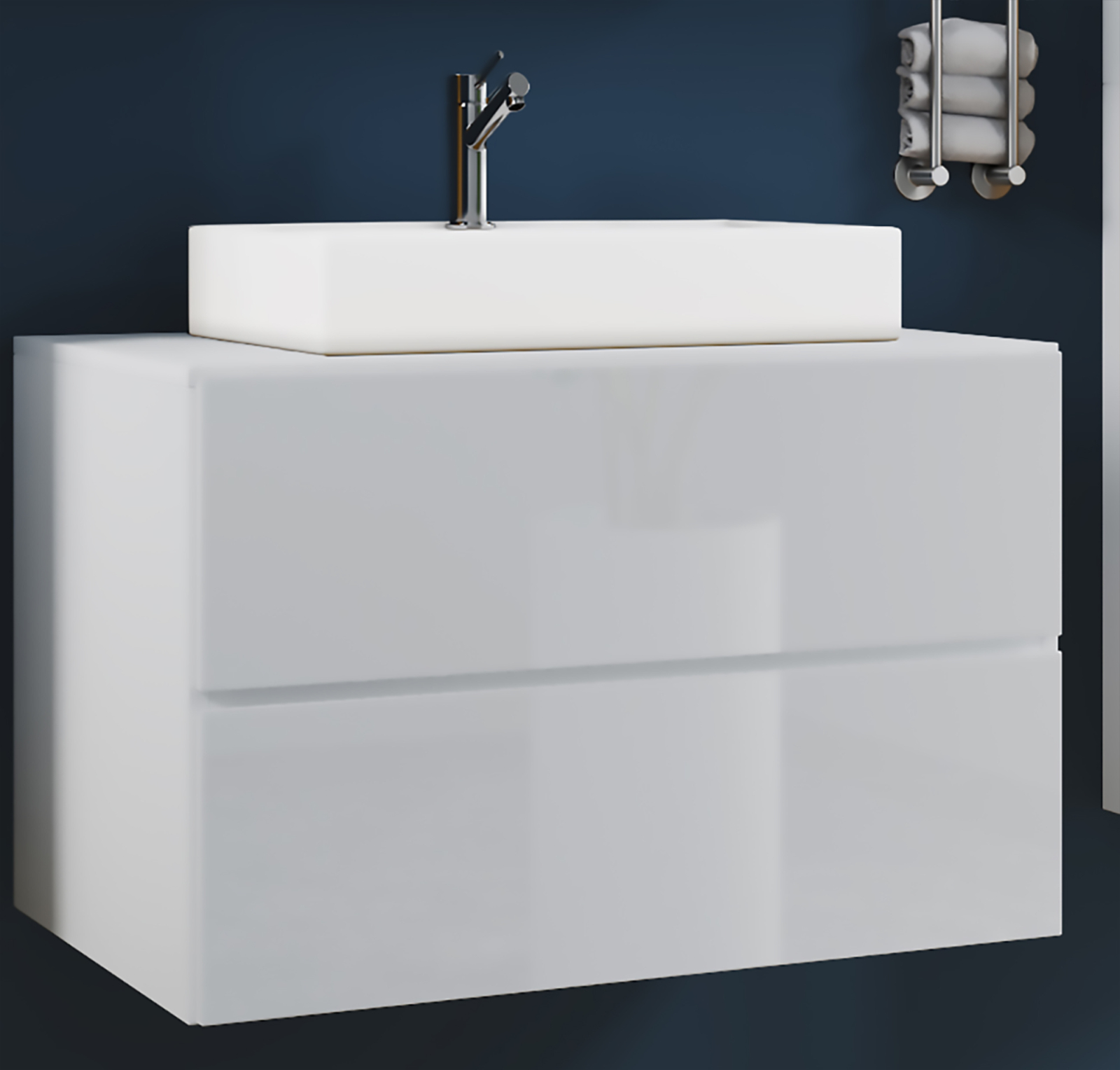Waschtisch LENDAS S - weiß Hochglanz - Keramik-Waschbecken - 80 cm
