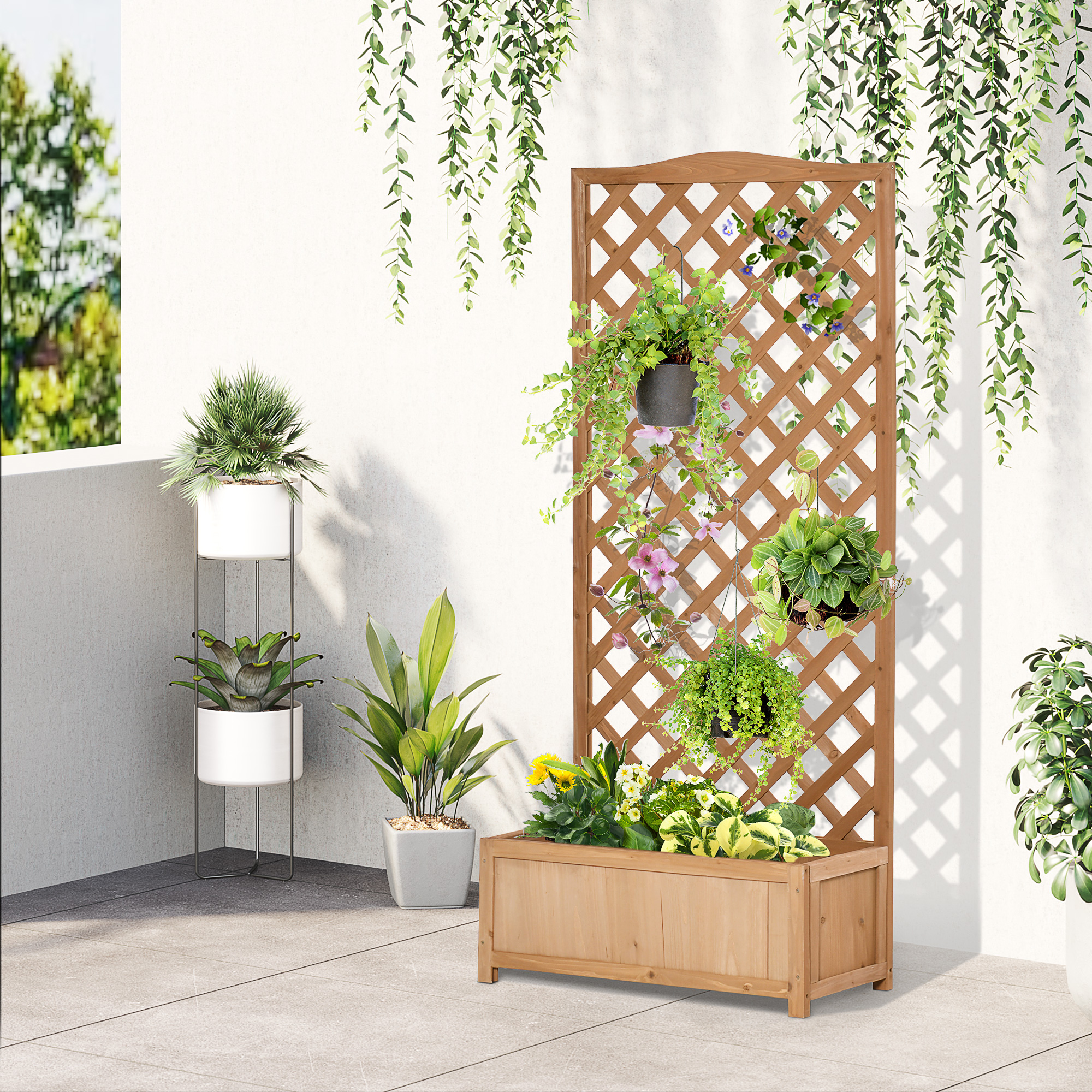 Jardineira de madeira maciça Outsunny com treliça para jardim.