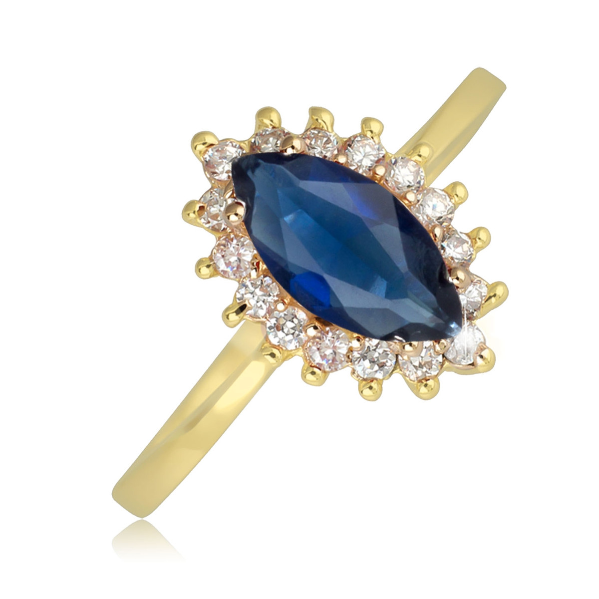 Bague plaqué or marquise saphir synthétique avec cubic zirconia