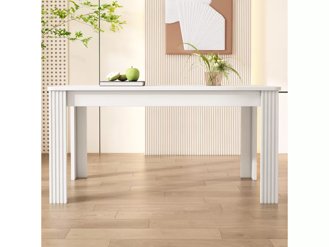 Table à manger rectangulaire 4 à 6 couverts - Bois massif - 117 x 68 x 75 cm - Blanc