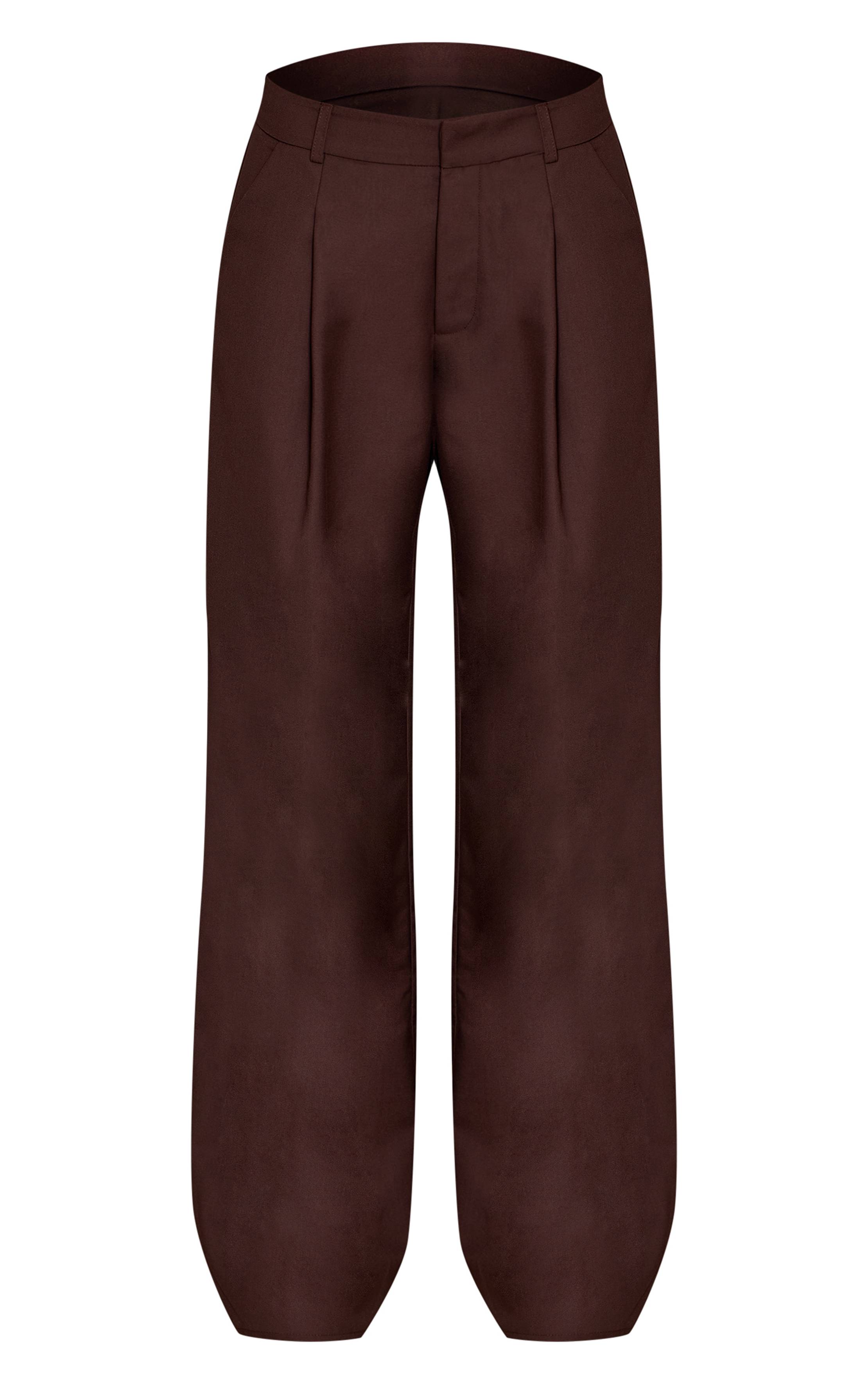 Chocolat Pantalon Large À Double Pli Tissé Pour Grande Taille