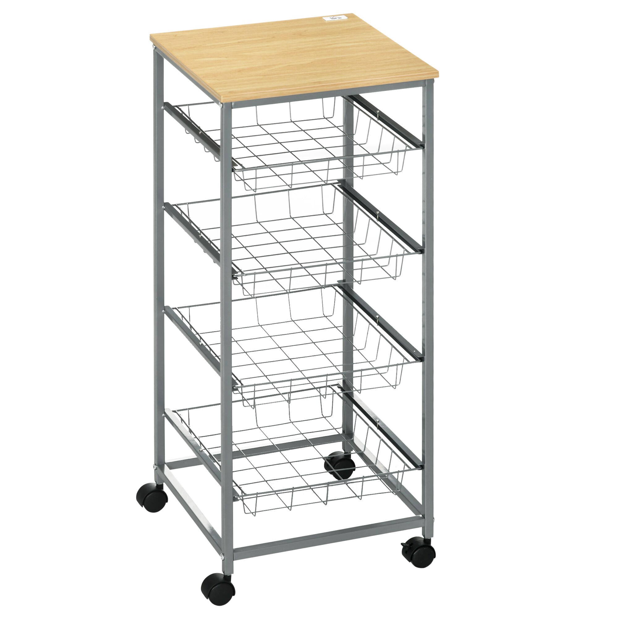 HOMCOM Küchenrollwagen silber, natur 36,5 x 36,5 x 89 cm (LxBxH)