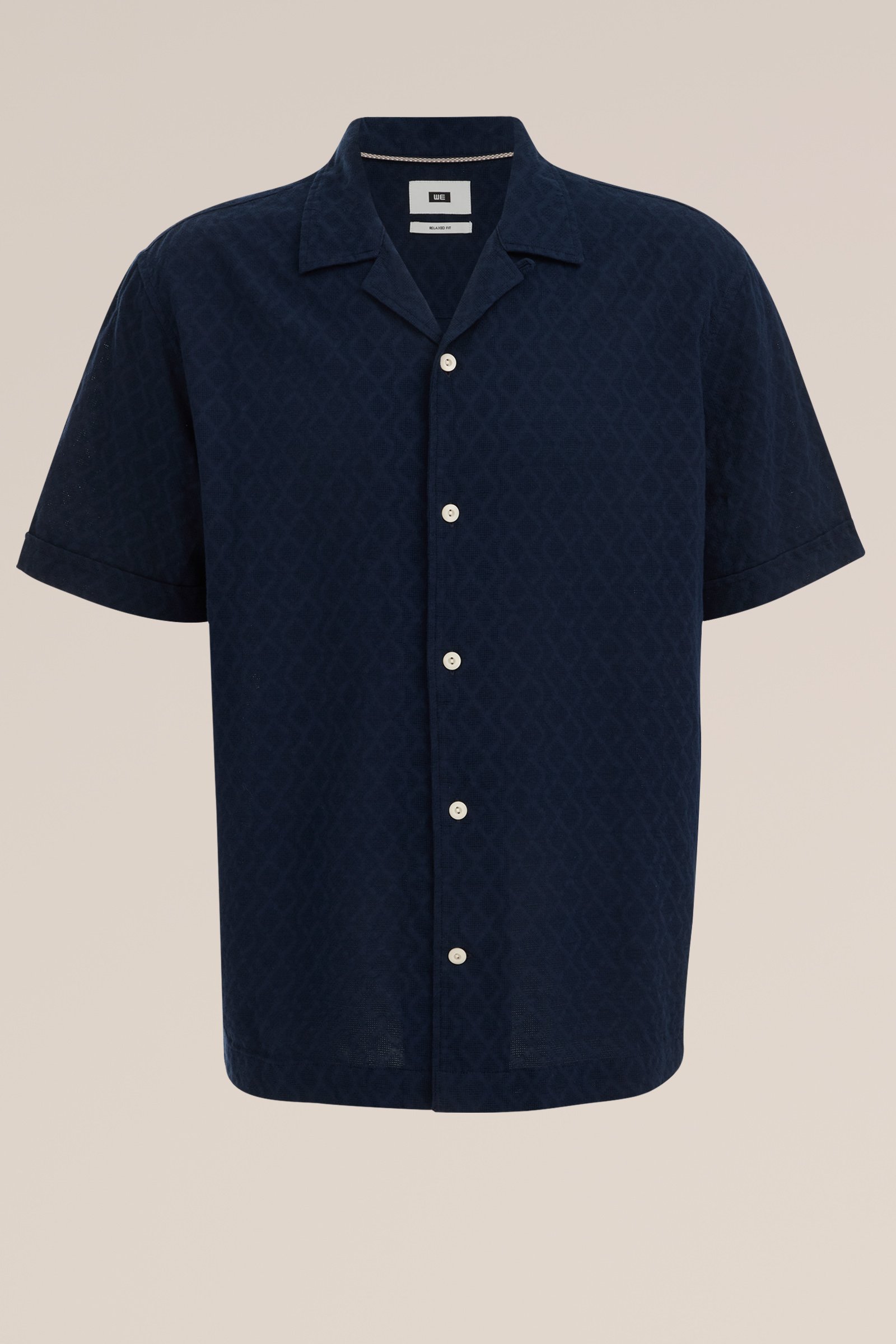 korte overhemd overhemd met structuur print WE Fashion Donkerblauw