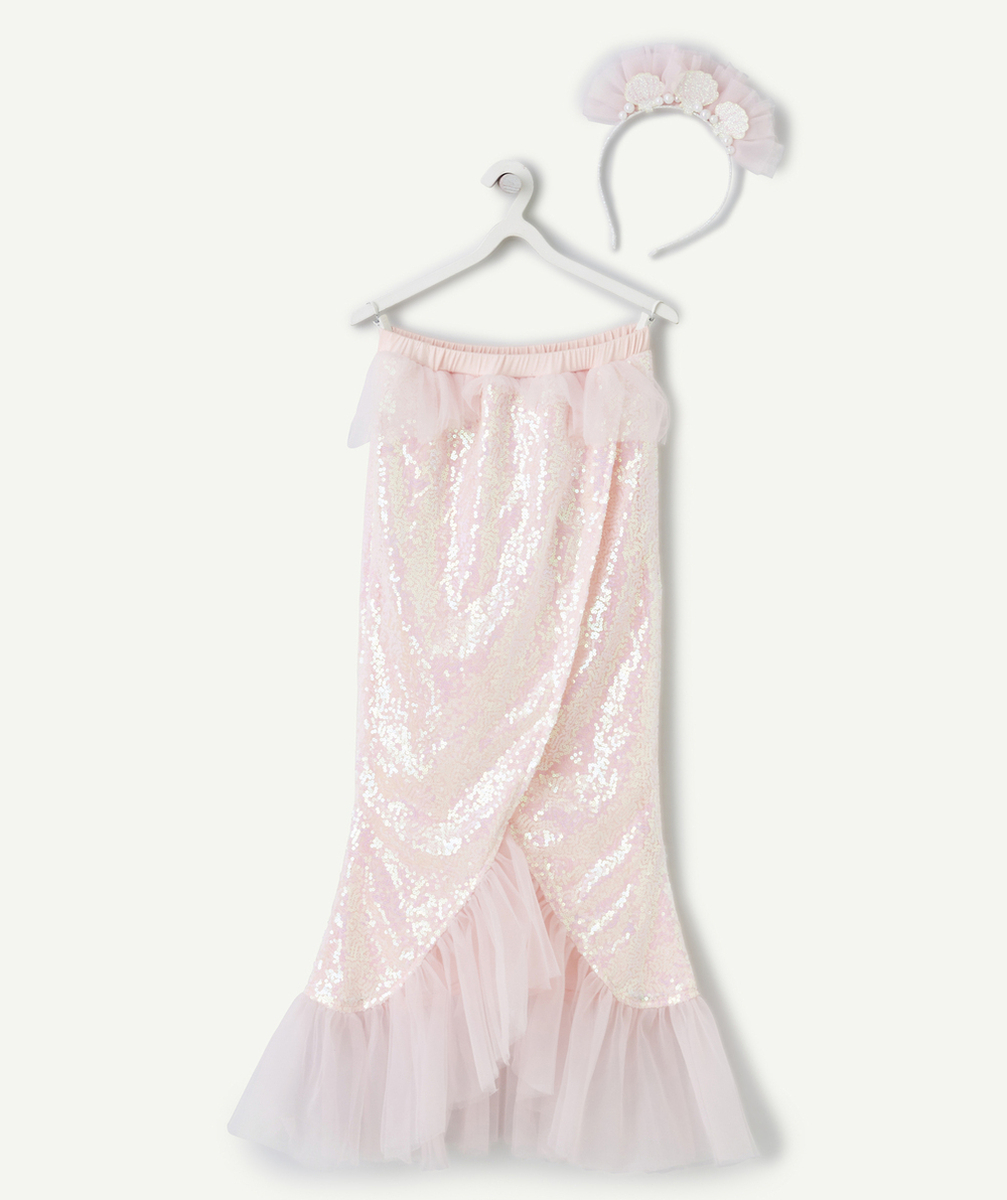 DÉGUISEMENT DE SIRÈNE AVEC JUPE LONGUE ET SERRE-TÊTE ROSE AVEC TULLE ET SEQUINS