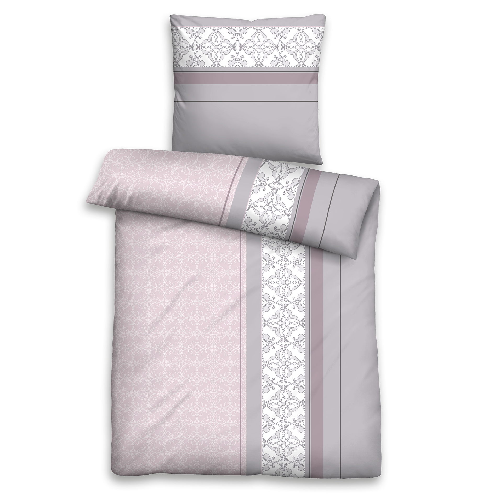 Polycotton Biber-Bettwäsche - rosa-grau - 135x200 cm