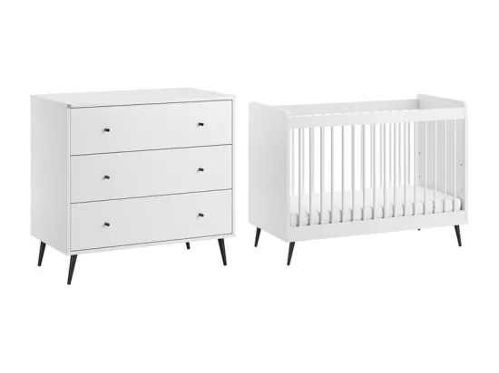 Lit bébé 60x120 et commode 3 tiroirs Blanca Blanc