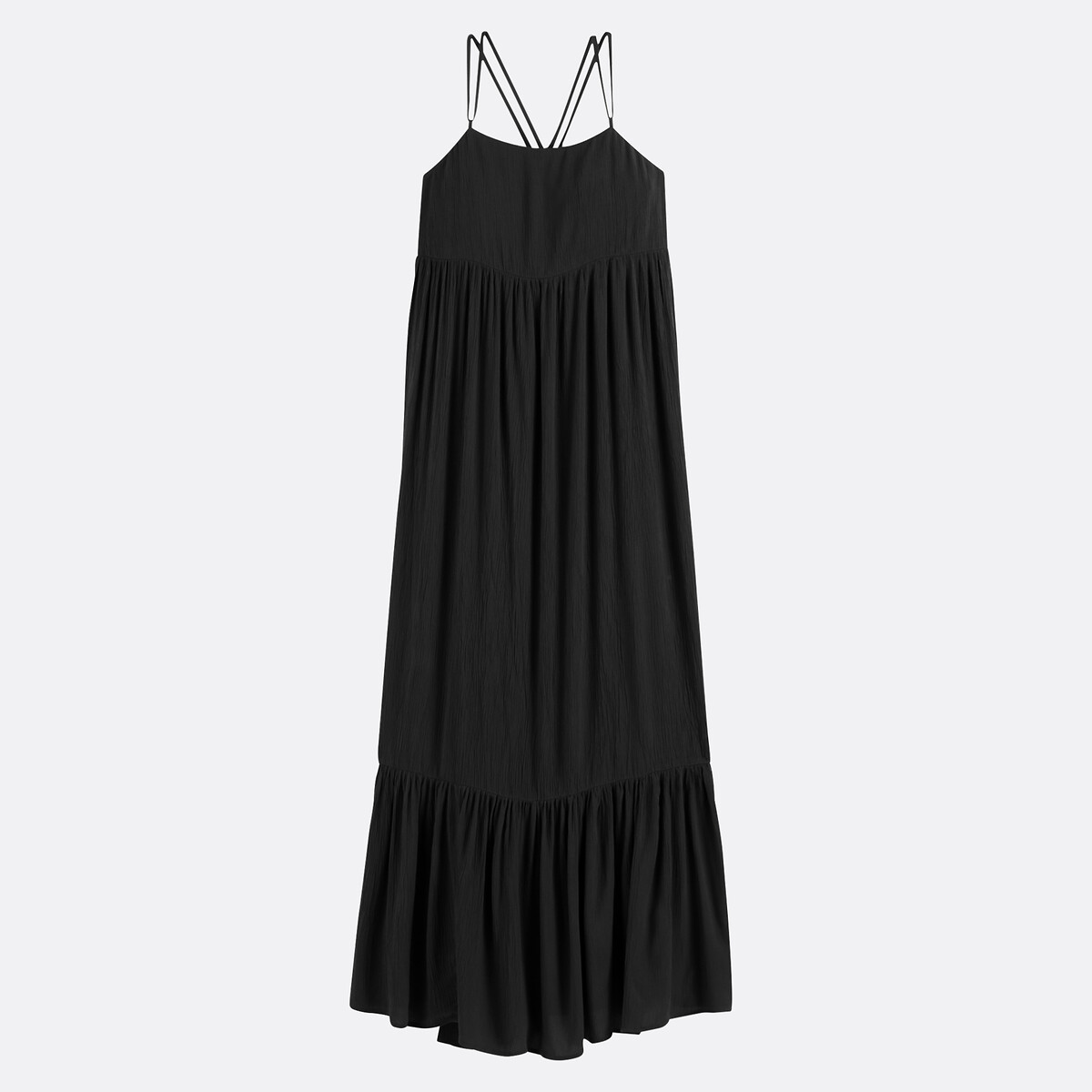 COLEÇÕES LA REDOUTE<br>Vestido longo e fluido com babados e alças finas