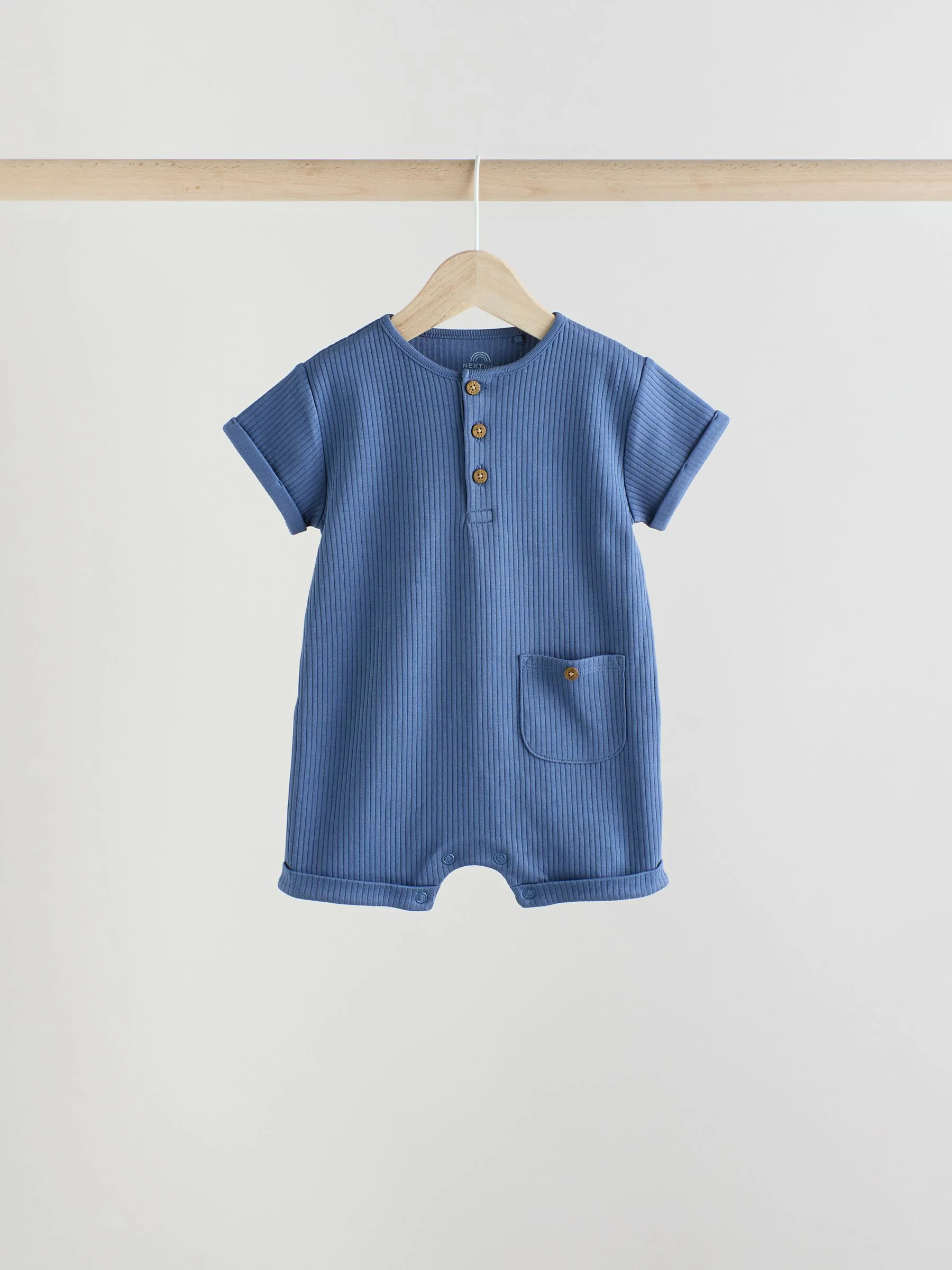 Blauw - Grootvader Knopen bij de hals 4 set Baby Rompertjes
