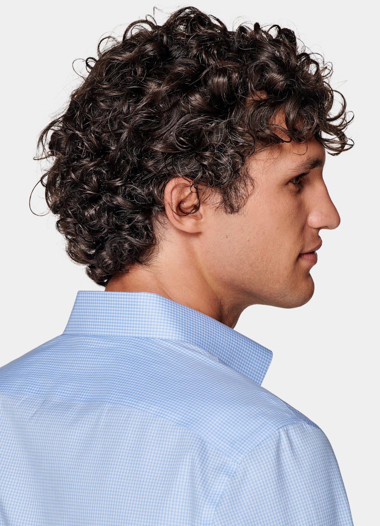 Chemise coupe ajustée en twill bleu clair à carreaux
