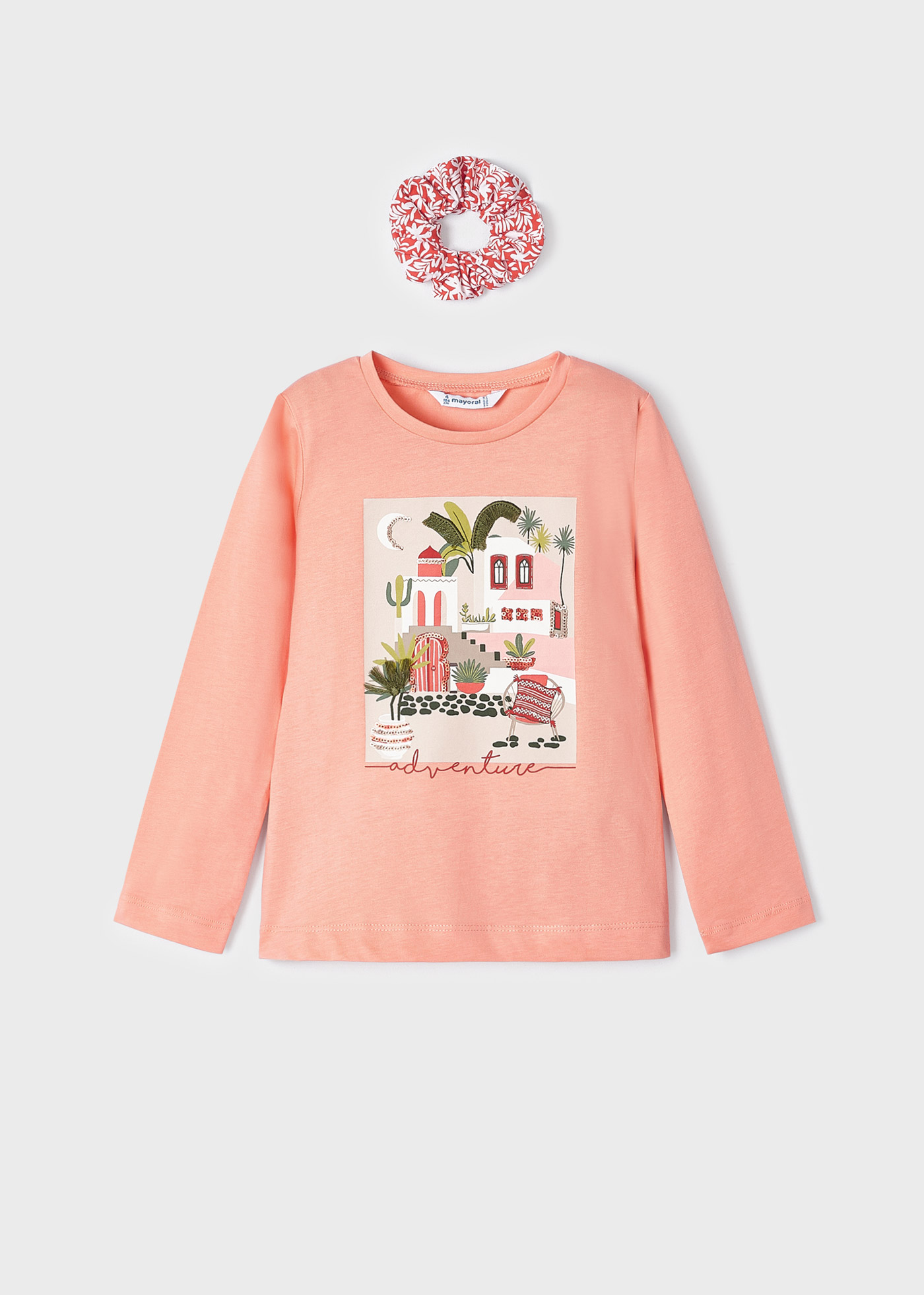 Conjunto de camiseta de manga comprida e elástico de cabelo de algodão para meninas