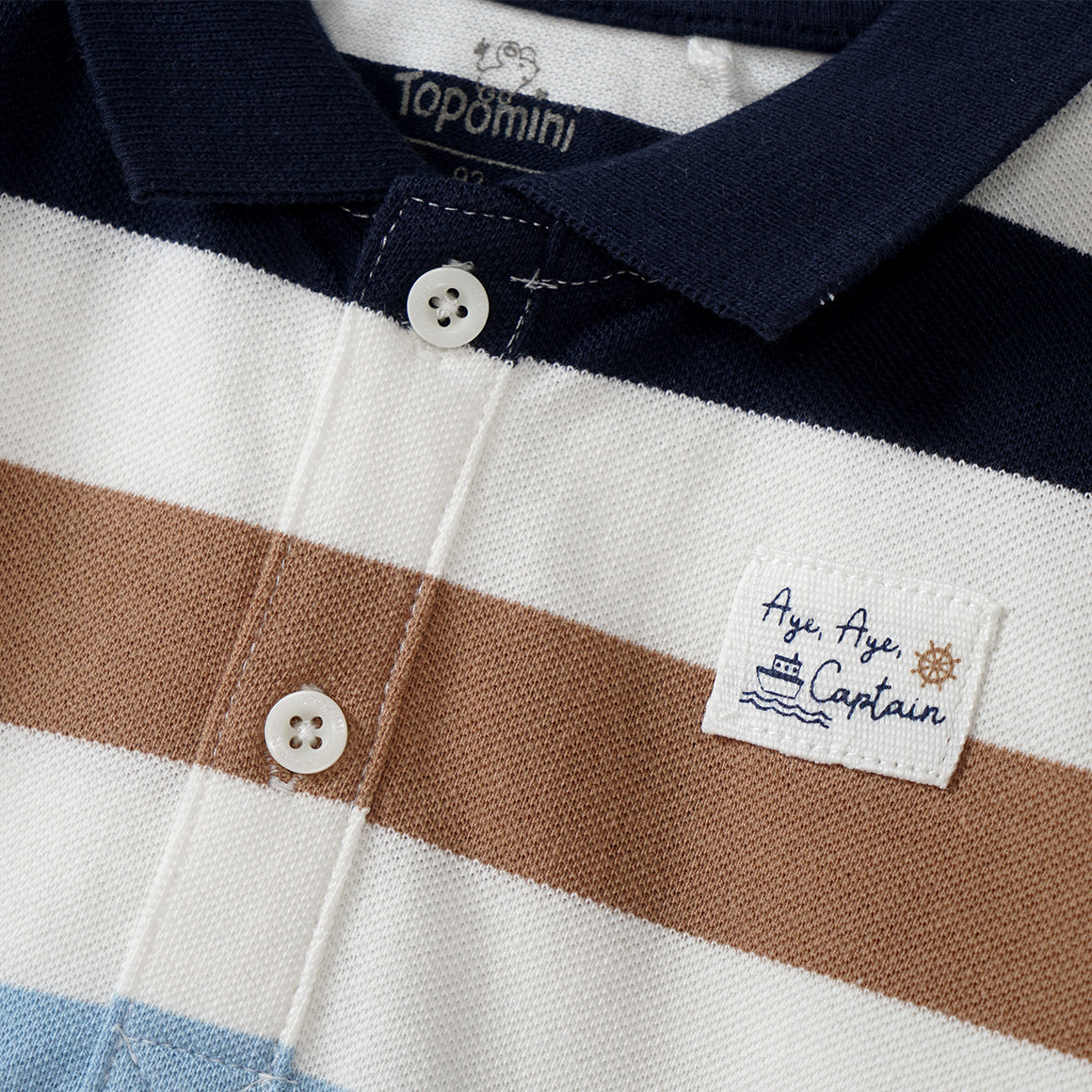 Topomini Baby Poloshirt mit Streifen dunkelblau / cremeweiss / braun