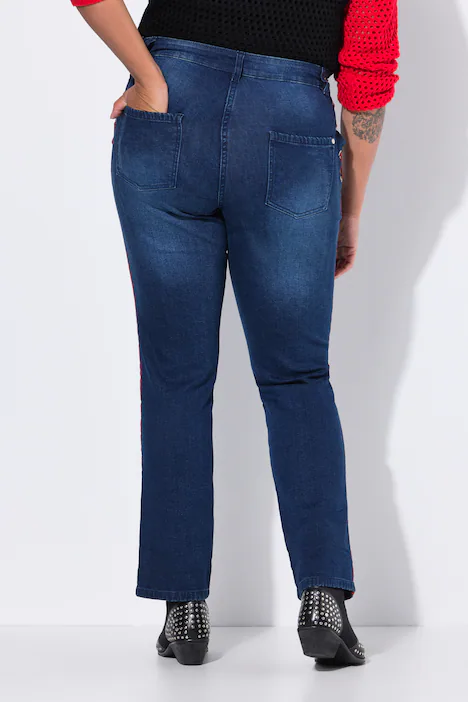 Jeans Paula, Straight Fit, seitliches Bindeband, 5-Pocket, dark blue denim