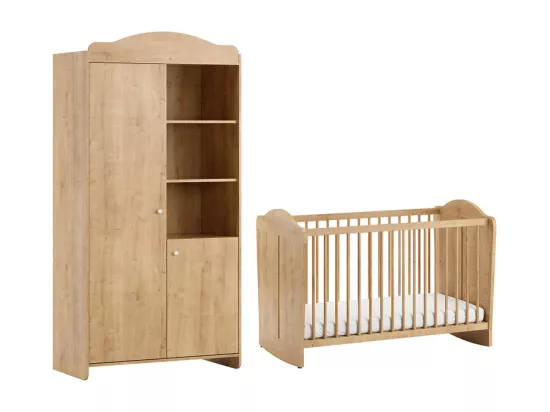 Lit bébé 60x120 et armoire 2 portes Megeve Bois