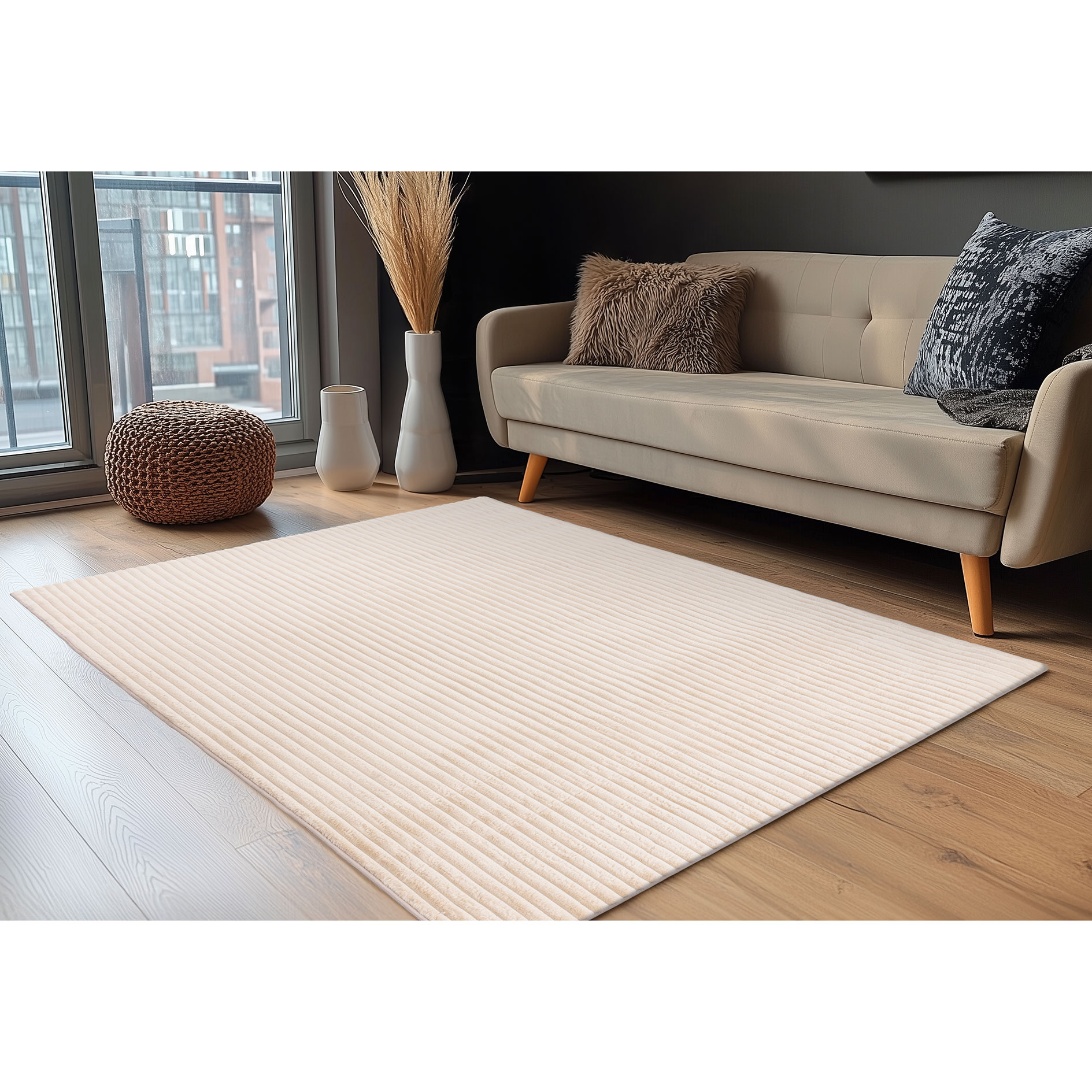Kunstfellteppich - beige - 80x150 cm - Grobcordoptik