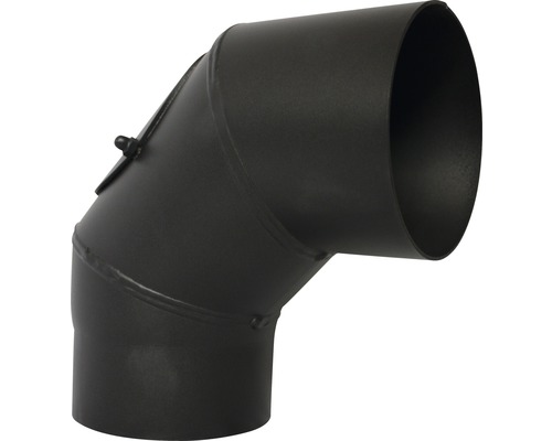 Kachelpijpbocht 90° Ø120 mm met deur, Senotherm zwart metallic gelakt