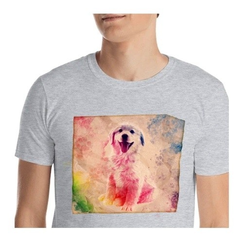 Camiseta masculina Mascochula de lona personalizada com a foto do seu animal de estimação, cinza.