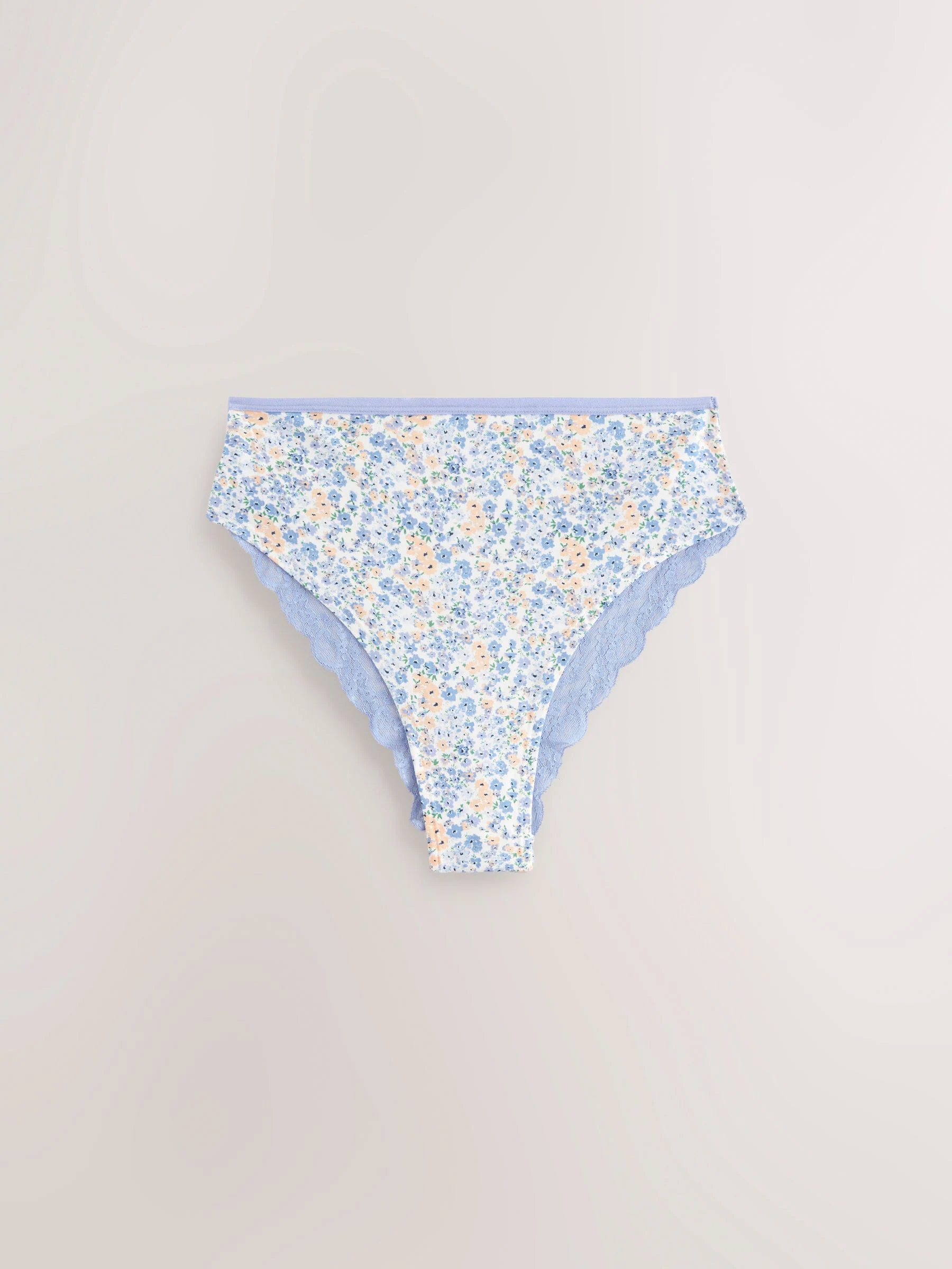 Blauw gebloemd - Katoenen kanten slipjes 4 stuks