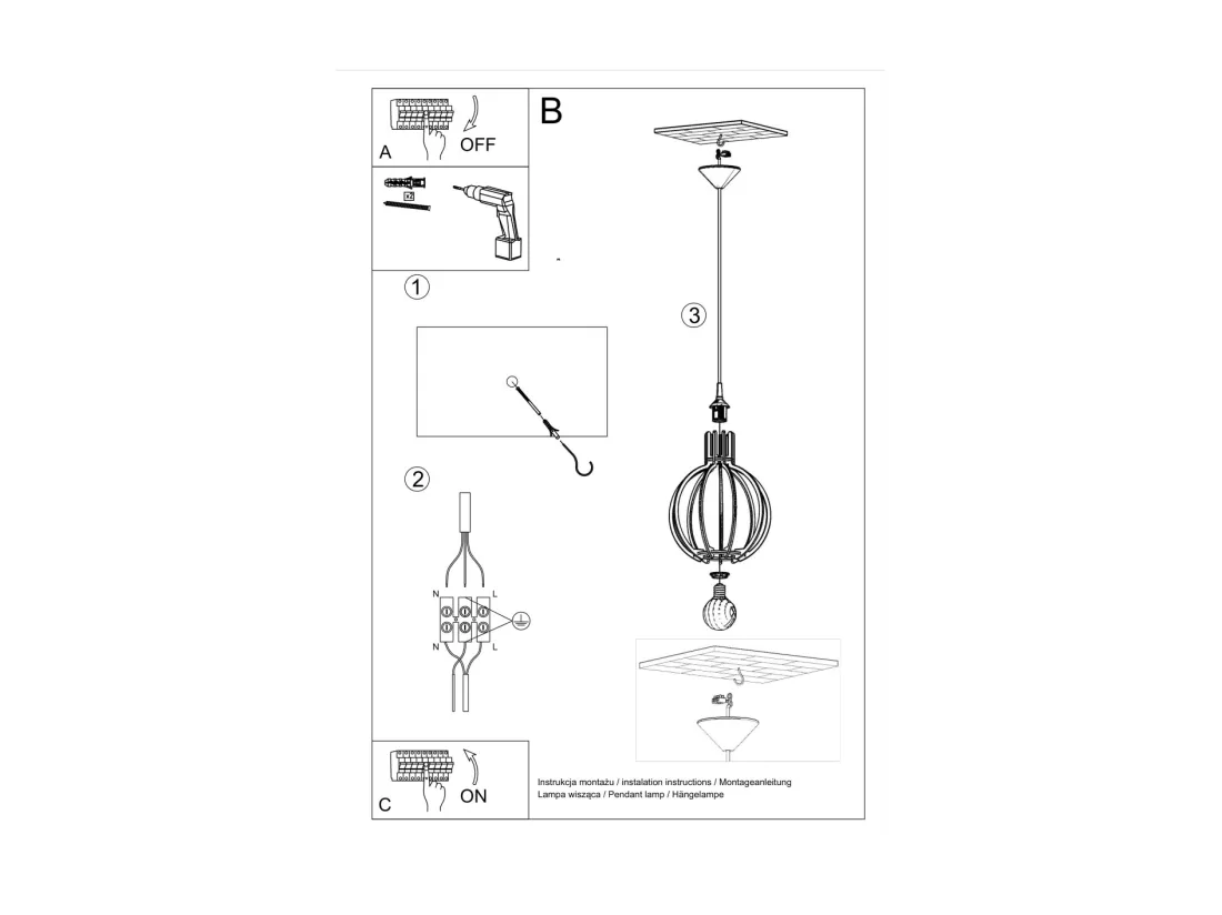 Sollux ARANCIA Lampe à Suspension Wire Frame Bois Naturel E27