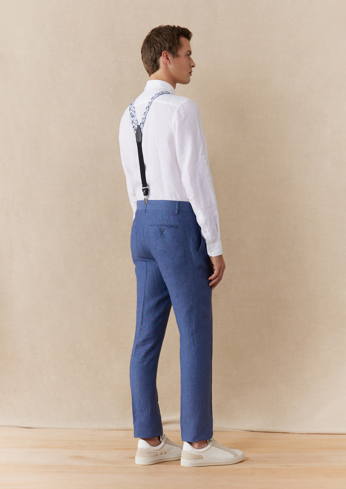 Pantalon coordonnable Slim en lin uni bleu azur