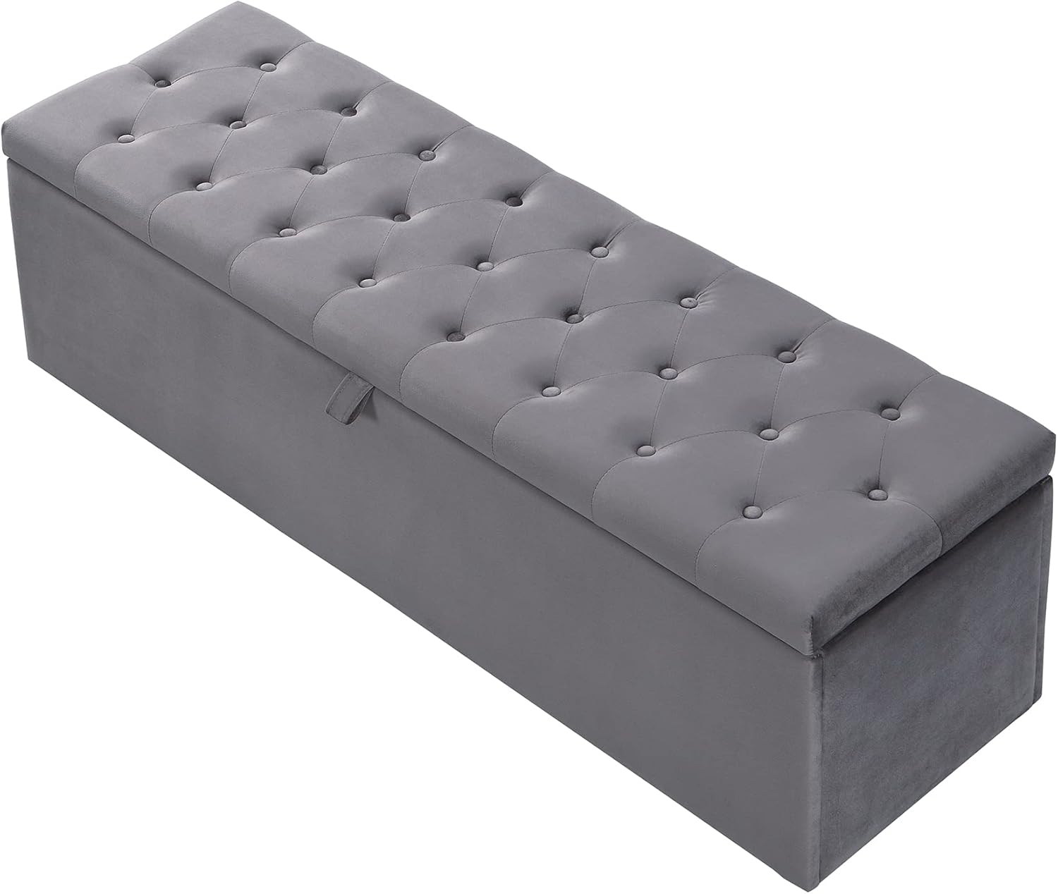 Polsterbank Samt, Gepolsterte Sitzbank, Betthocker, Bank mit Stauraum, grau 138 x 41 x 42 cm