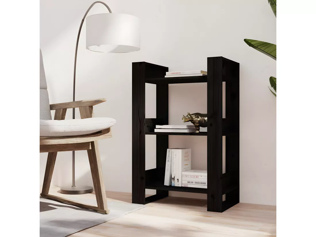 Bibliothèque/Séparateur de pièce Noir 60x35x91 cm Pin solide