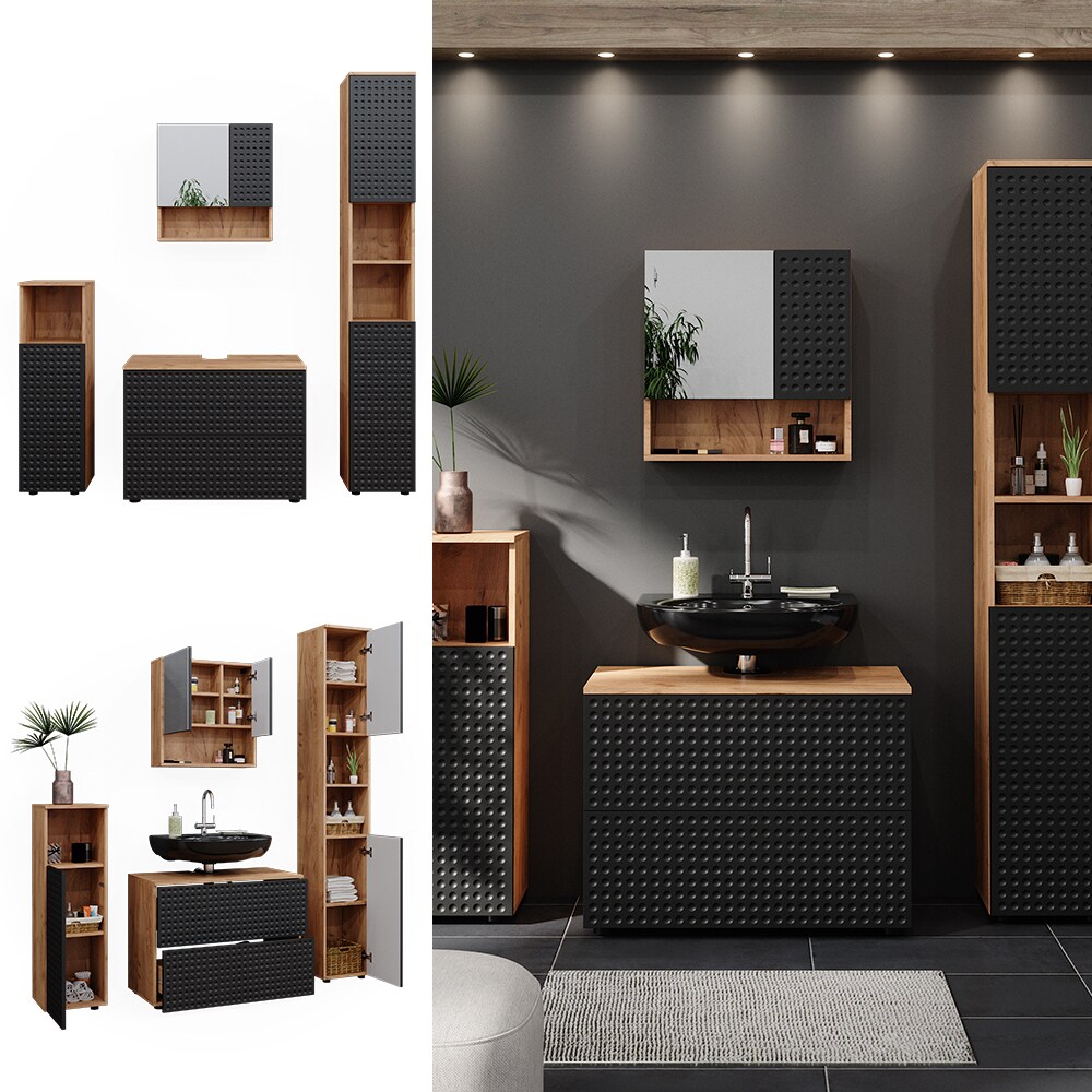 Vicco Badmöbel-Set Irma Eiche Anthrazit 4-teilig Hochschrank Midischrank 95 cm