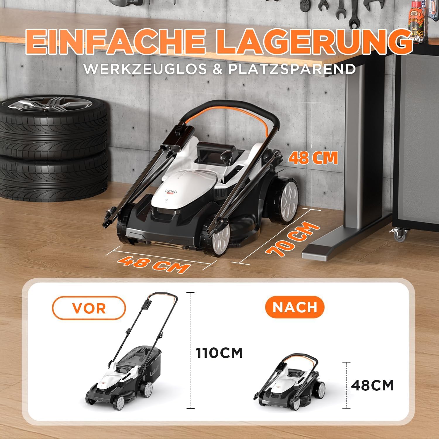 Litheli Akku Rasenmäher, 2 x 20V, 37cm Schnittbreite, Brushless, bis 300 m², 40L Fangkorb, 25-75 mm Schnitthöhe, Rasenmäher Akku inkl. 2 x 4,0 Ah Akkus
