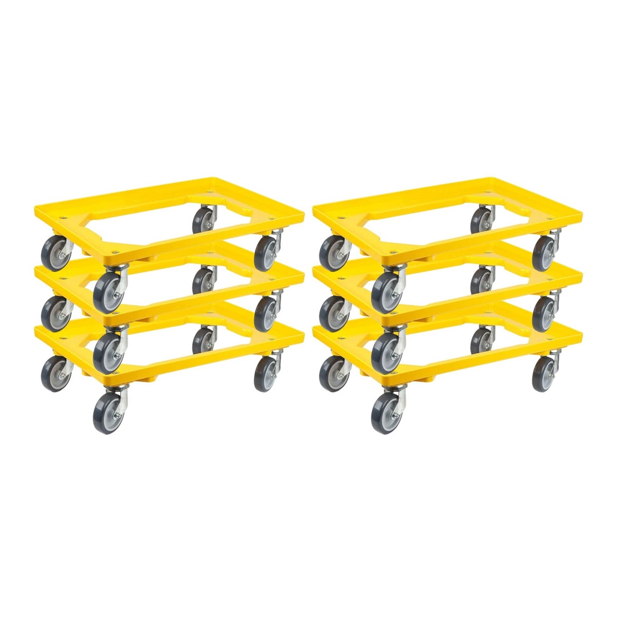 PROREGAL Transportwagen voor Euroboxen 60 x 40 cm met rubberen wielen, geel, open dek, 2 zwenkwielen en 2 bokwielen, draagvermogen 300 kg