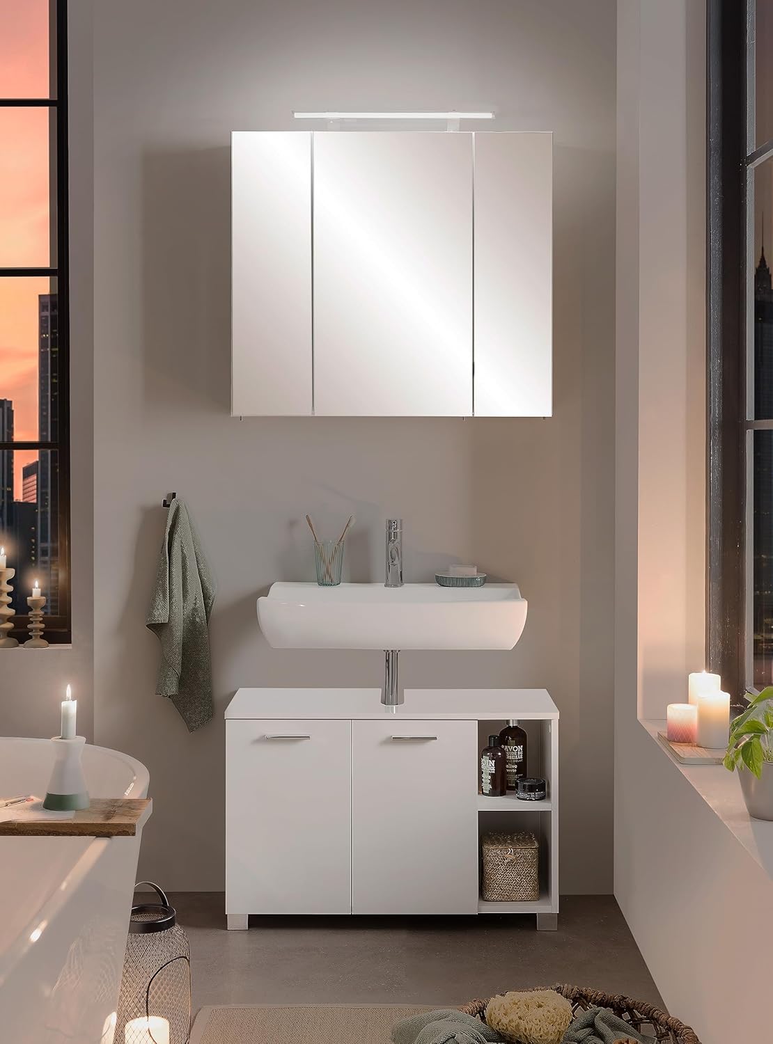 Schildmeyer Spiegelschrank 125353, 80 x 75 x 16 cm, weiß Glanz