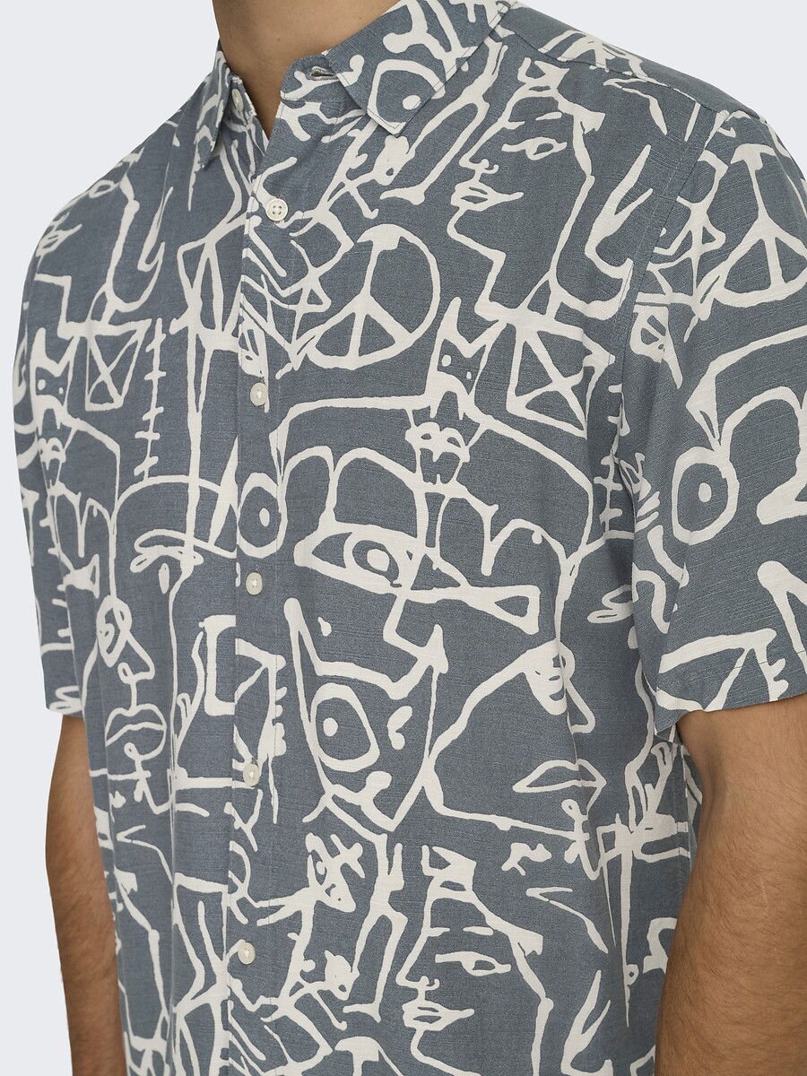 ONLY & SONS<br>Camisa estampada em viscose e linho