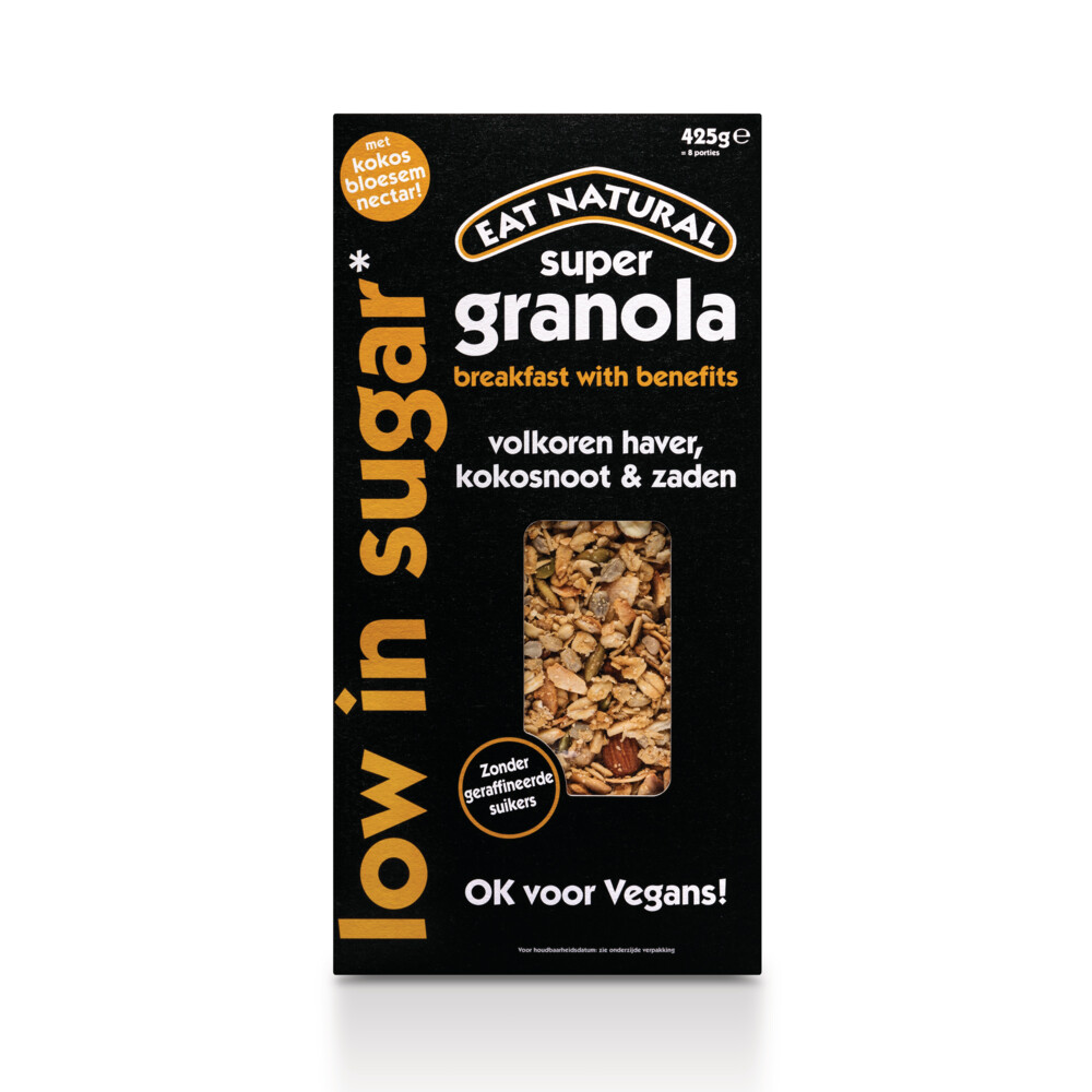 Eat natural Super Granola Laag in Suikers met Volkoren Haver, Kokosnoot & Zaden425 gr