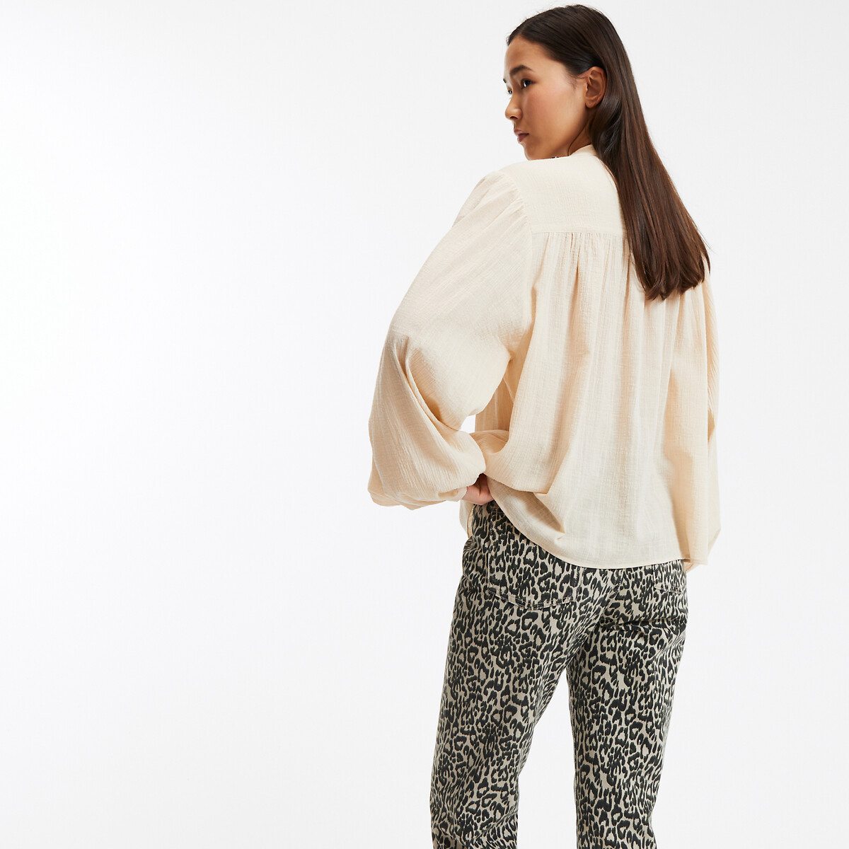 COLEÇÕES LA REDOUTE<br>Camisa oversized com gola mao, assinatura LISE