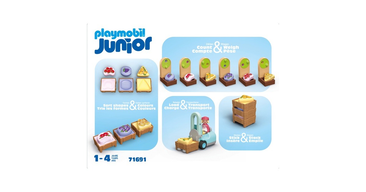 PLAYMOBILJunior - Biologische marktkraam & vorkheftruck Constructiespeelgoed  (71691)