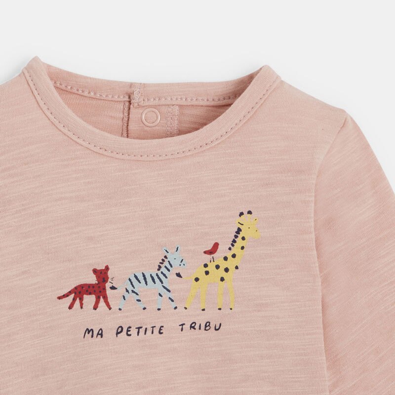T-shirt manches longues bébé en jersey flammé bio rose Absorba Rose