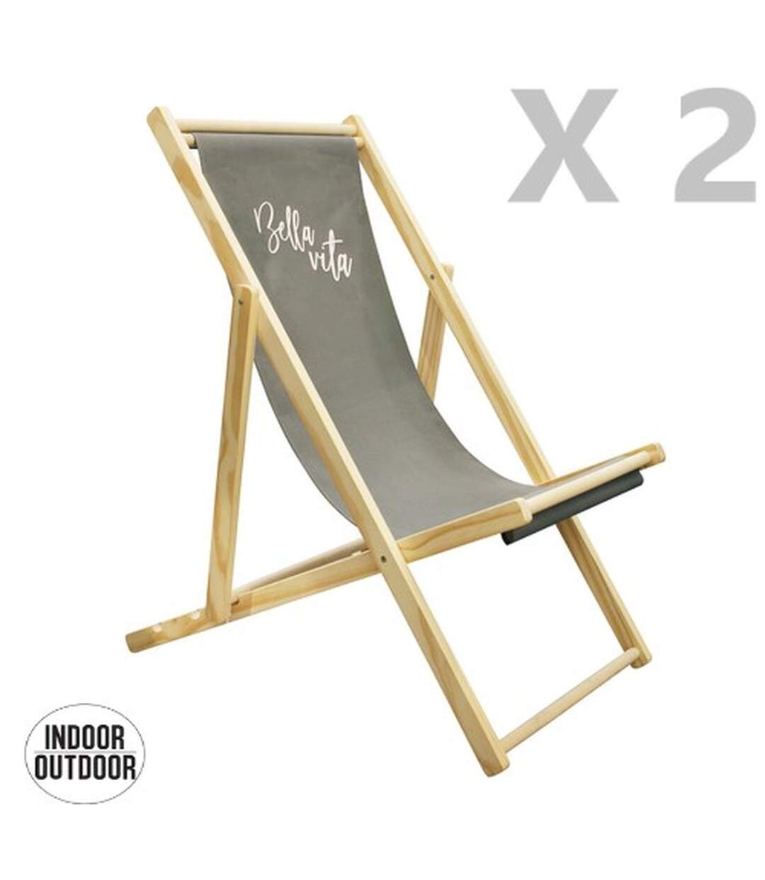 Lot de 2 Chiliennes en bois design Bella vita Lola - Gris
