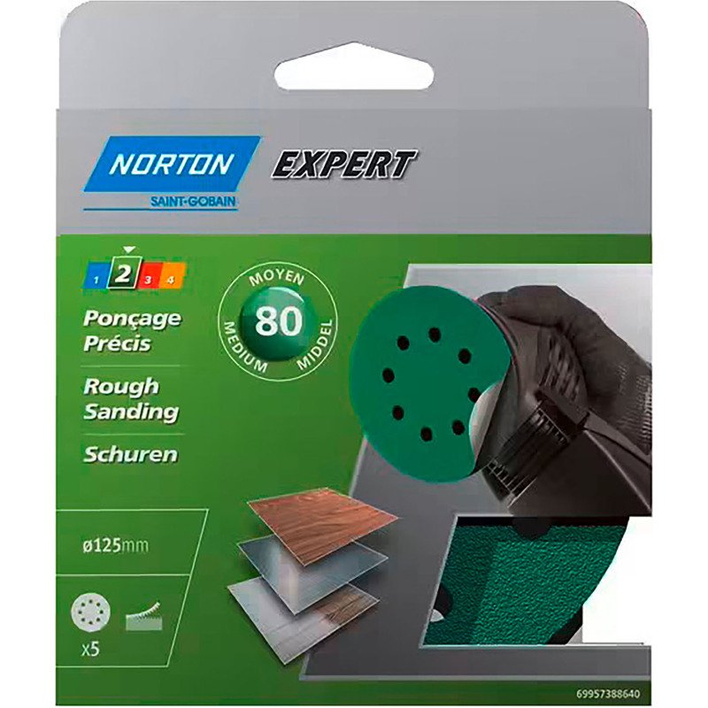 Disque abrasif Norton auto-agrippant multi-usage Ø 125 mm, grain 80 - Lot de 5