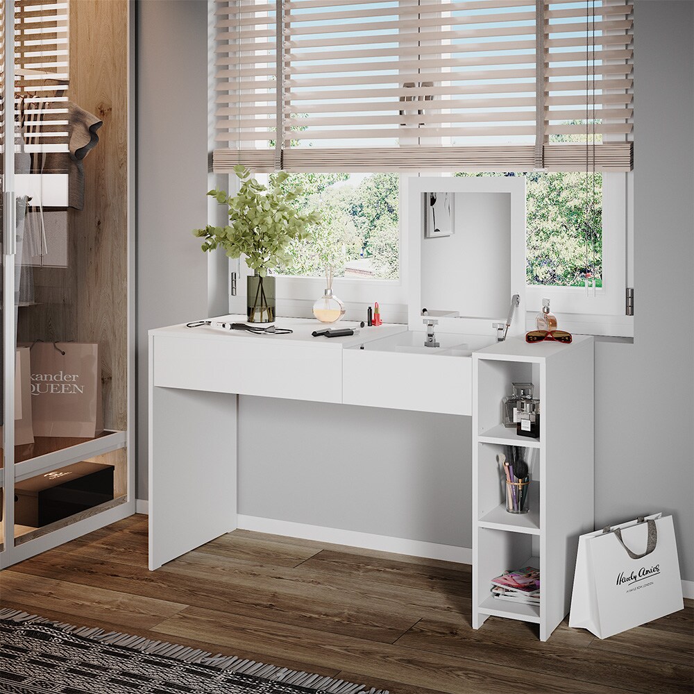Vicco Schminktisch Kira, 129 x 76 cm, Weiß, Frisiertisch inkl. Spiegel, modern