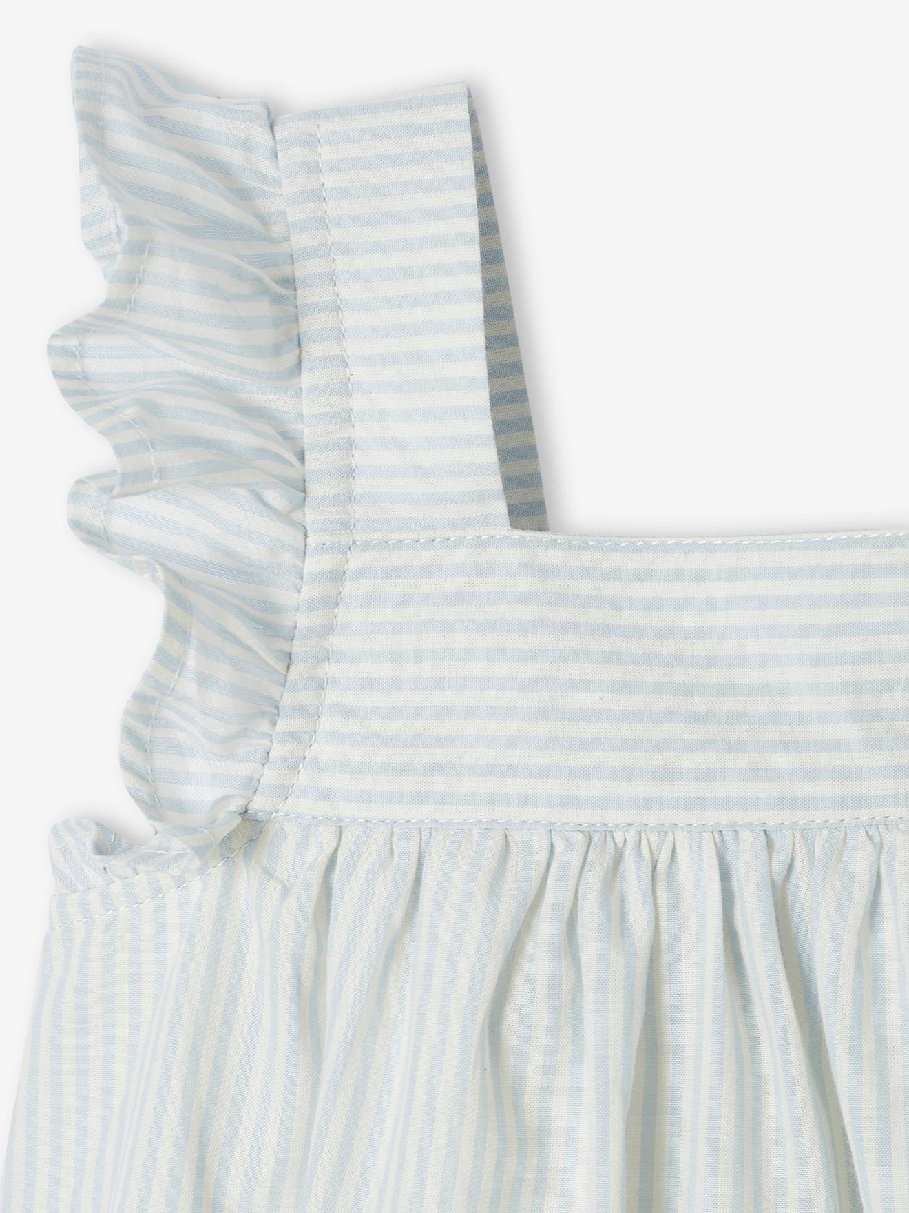 Vestido de festa azul claro para bebê com body.