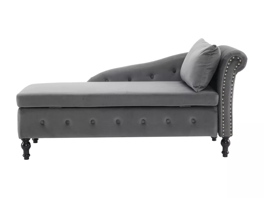 Chaiselongue en Velours avec Rangement, Canapé Moderne avec Coussins, Fauteuil Longue Durée avec Clous et Couture Boutonnée, pour Salon