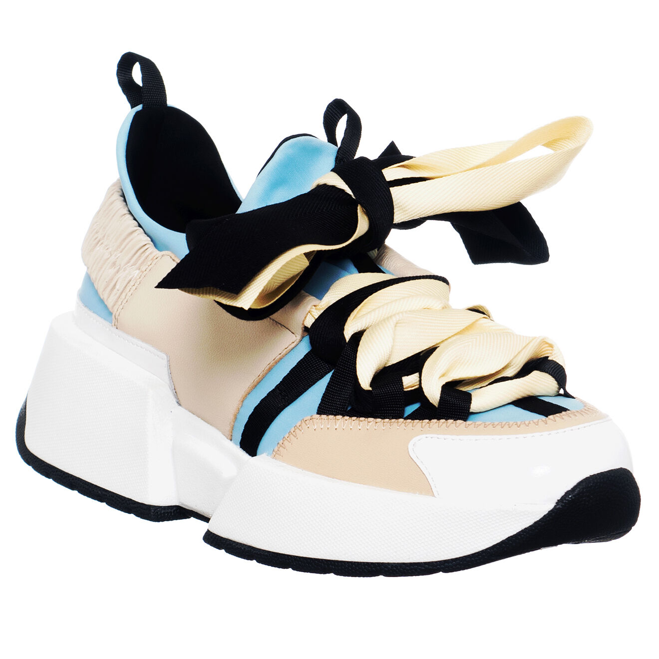 Loretta Pettinari Baskets en Cuir Berlin beige/bleu/noir- Talon 5 cm